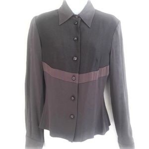 Byblos Vintage Blouse Button Front Color Block Ribbed Bib Italy